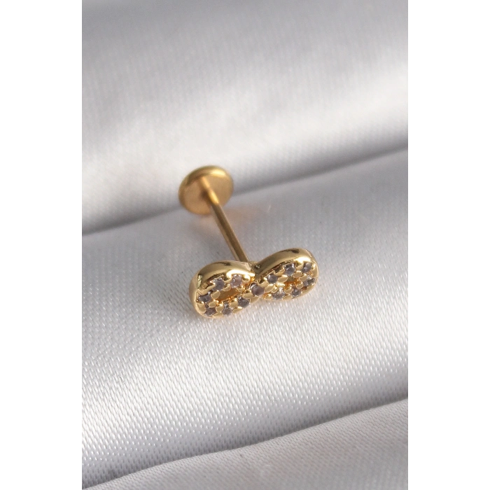 316L Çelik Gold Renk Zirkon Taşlı Sonsuzluk Model Tragus Piercing