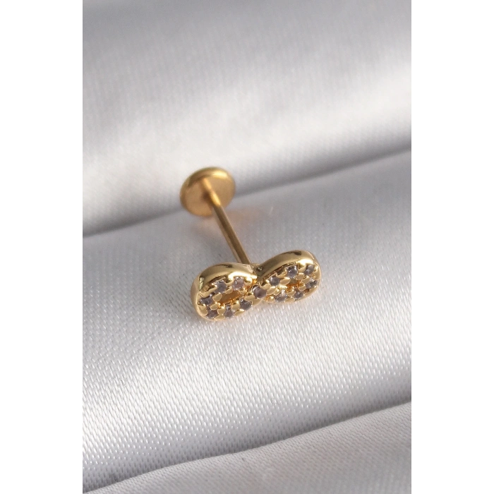 316L Çelik Gold Renk Zirkon Taşlı Sonsuzluk Model Tragus Piercing