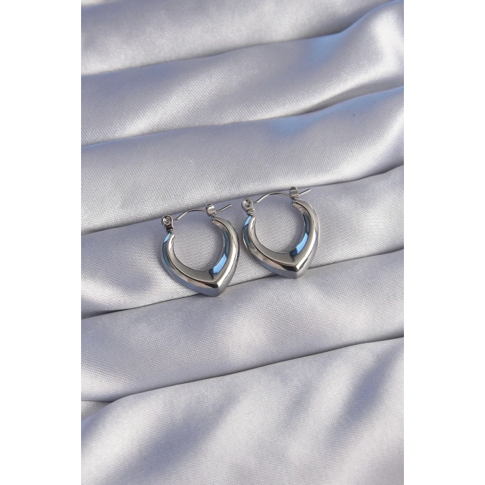 316L Çelik Gümüş Renk İçi Oval Tasarımlı Küpe