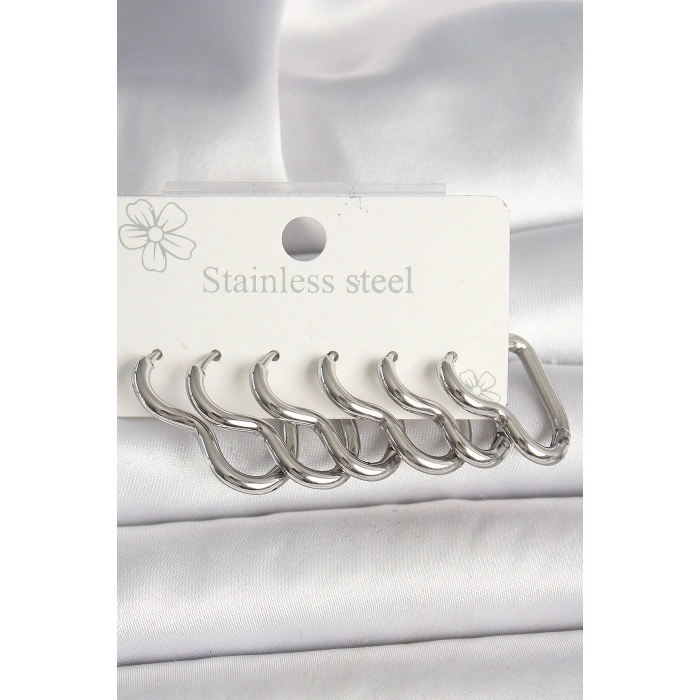 316L Çelik Gümüş Renk Kalp Model Kadın Küpe Seti