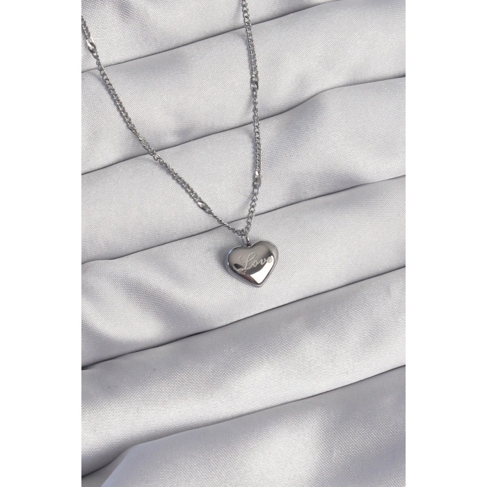 316L Çelik Gümüş Renk Kalp Model Love Kolye
