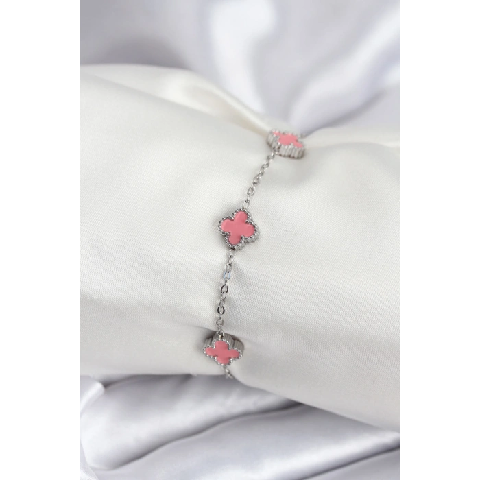 316L Çelik Gümüş Renk Pembe Baby Boy Yonca Kadın Bileklik