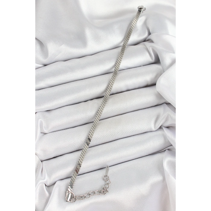 316L Çelik Gümüş Renk Yassı Zincir Model Kadın Bileklik