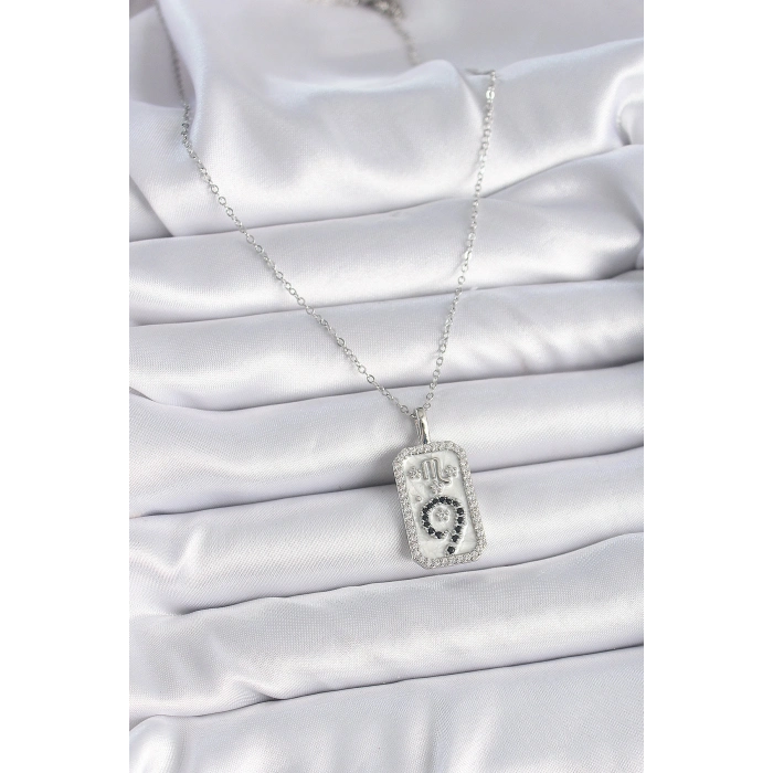 316L Çelik Gümüş Renk Zincir Akrep Burcu Zirkon Taşlı Kadın Kolye