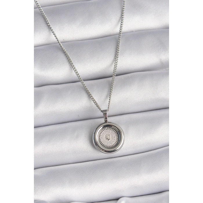 316L Çelik Gümüş Renk Zincir Gümüş Renk Altın Model Kadın Kolye