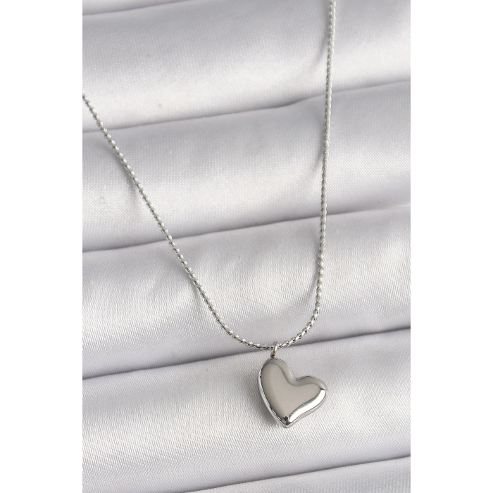 316L Çelik Gümüş Renk Zincir Kalp Figür Kadın Kolye