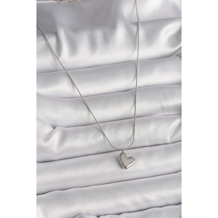 316L Çelik Gümüş Renk Zincir Kalp Figür Kadın Kolye