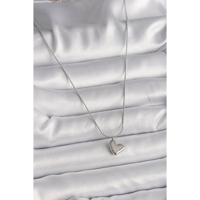 316L Çelik Gümüş Renk Zincir Kalp Figür Kadın Kolye