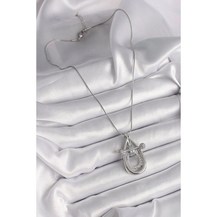 316L Çelik Gümüş Renk Zirkon Taşlı Damla Model Kadın Kolye