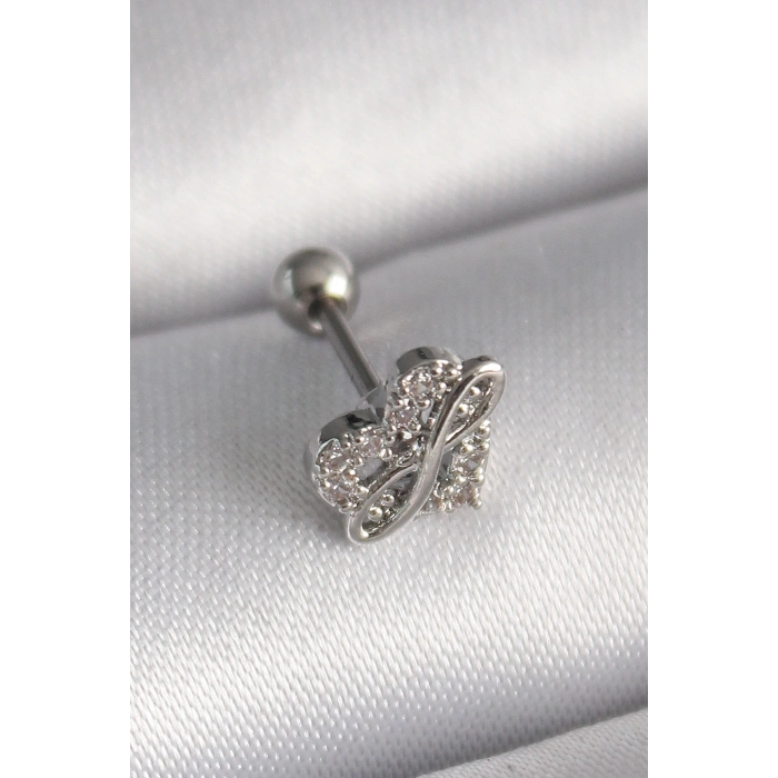 316L Çelik Gümüş Renk Zirkon Taşlı Sonsuzluk Detay Tragus Piercing