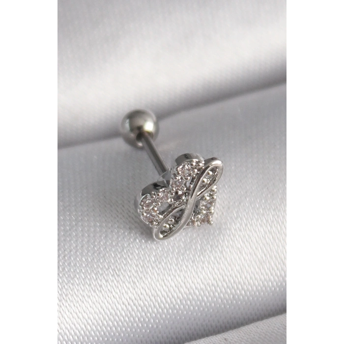 316L Çelik Gümüş Renk Zirkon Taşlı Sonsuzluk Detay Tragus Piercing