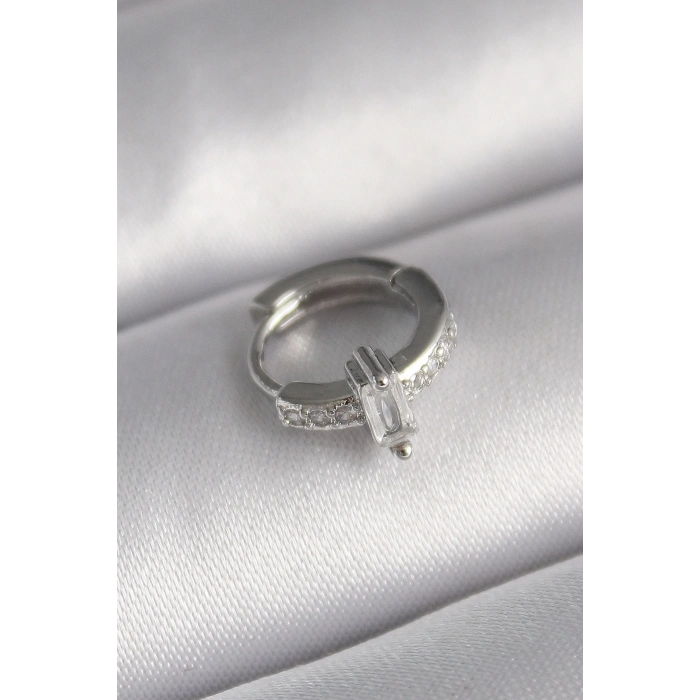 316L Çelik Gümüş Renk Zirkon Taşlı Tragus Piercing