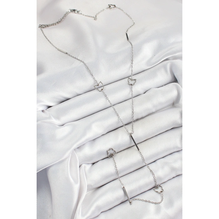 316L Çelik Kelebek Figürlü Y Model Gümüş Renk Kadın Kolye