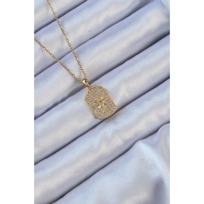 316L Çelik Zincir Altın Renk Zirkon Taşlı Kutup Yıldızlı Vintage Kolye