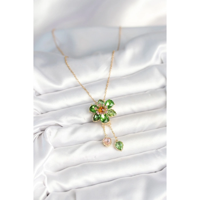 316L Çelik Zincir Gold Renk Çiçek Model Sallantılı Kadın Kolye