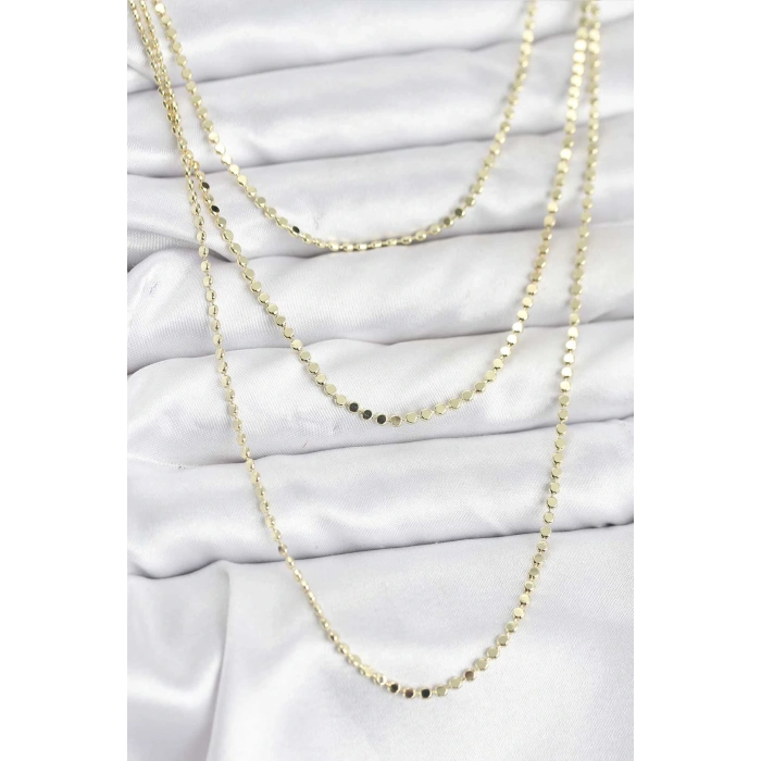 316L Çelik Zincir Gold Renk Ezme Zincir Model 3lü Kadın Kolye