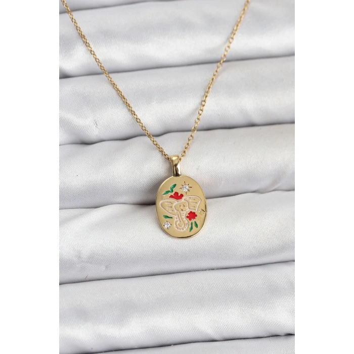 316L Çelik Zincir Gold Renk Fil Figürlü Kadın Kolye