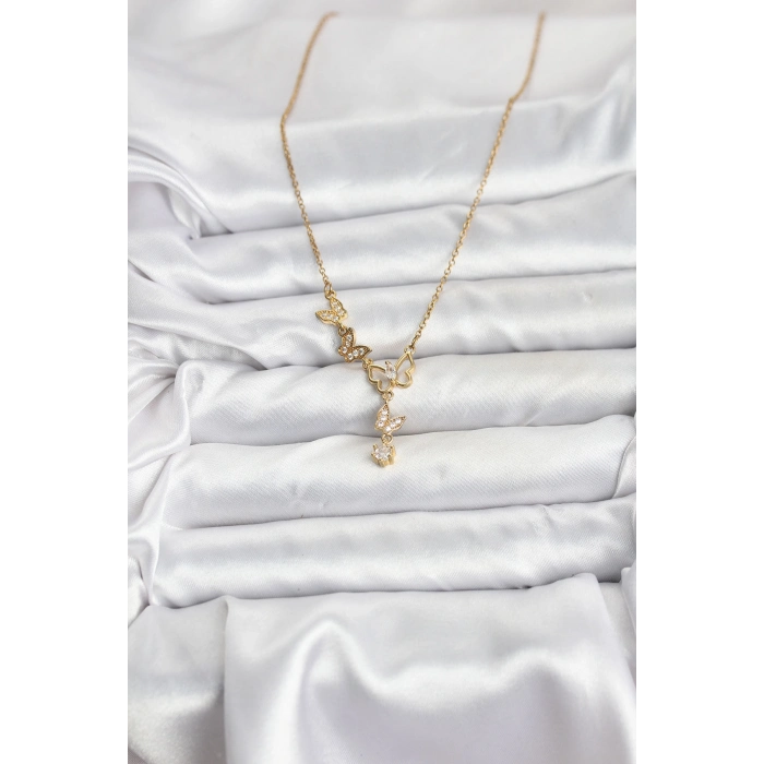 316L Çelik Zincir Gold Renk Kelebek Model Kadın Kolye
