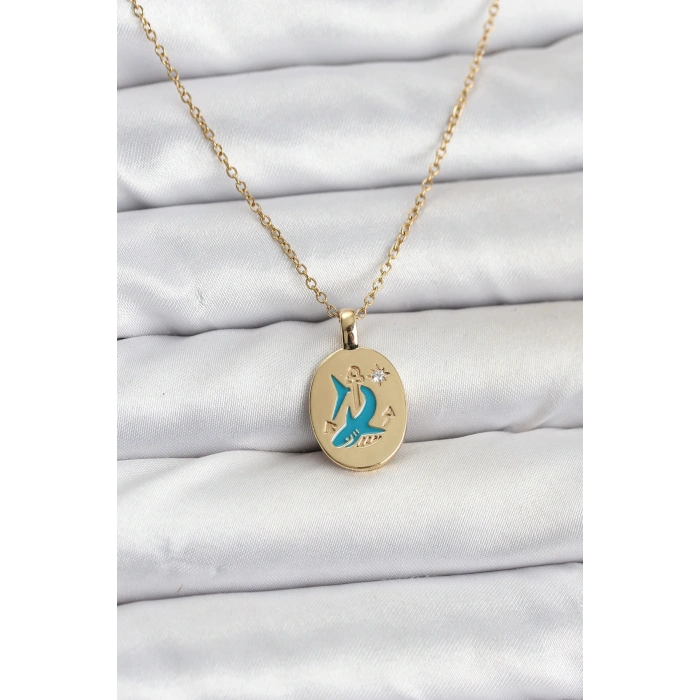 316L Çelik Zincir Gold Renk Shark Figür Kadın Kolye