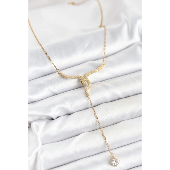 316L Çelik Zincir Gold Renk Yılan Model Y Kolye