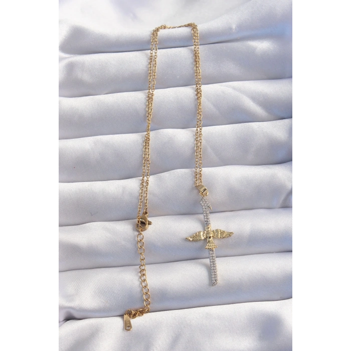 316L Çelik Zincir Gold Renkli Zirkon Taşlı Anka Kuşu Kolye