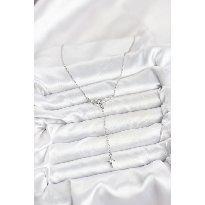 316L Çelik Zincir Gümüş Renk Yıldız Model Y Kadın Kolye