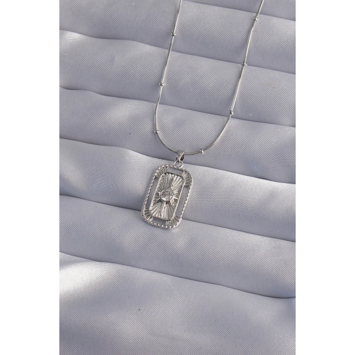 316L Çelik Zincir Gümüş Renk Zirkon Taşlı Tarot Kolye