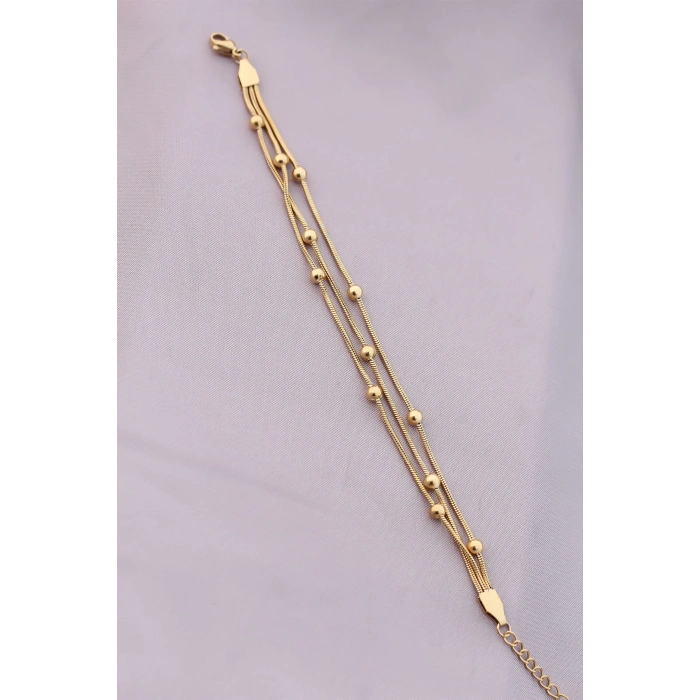 316L Kararmaz Çelik Gold Renk Top Zincirli Kadın Bileklik