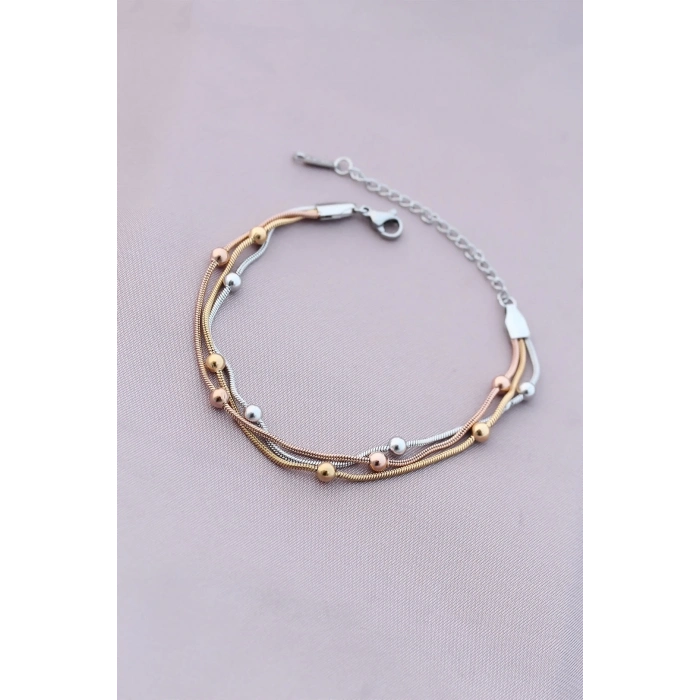 316L Kararmaz Çelik Gümüş Renk Top Zincirli Kadın Bileklik