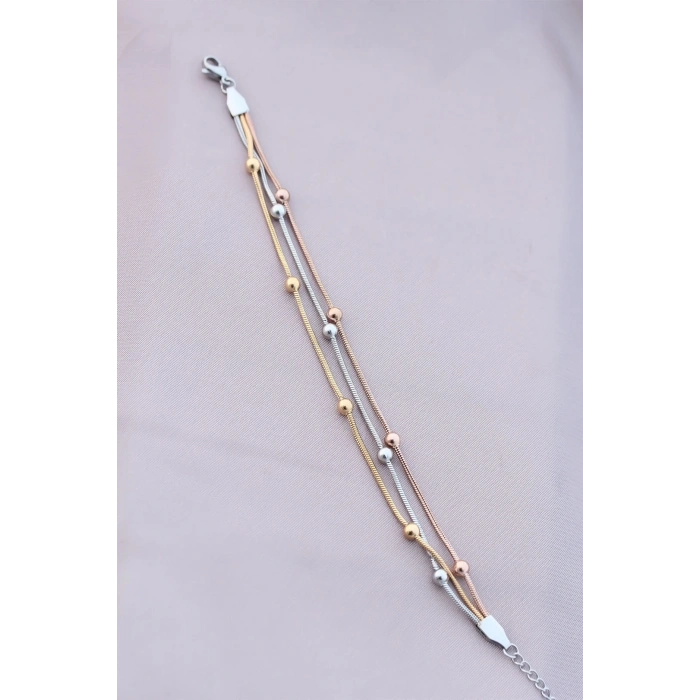 316L Kararmaz Çelik Gümüş Renk Top Zincirli Kadın Bileklik