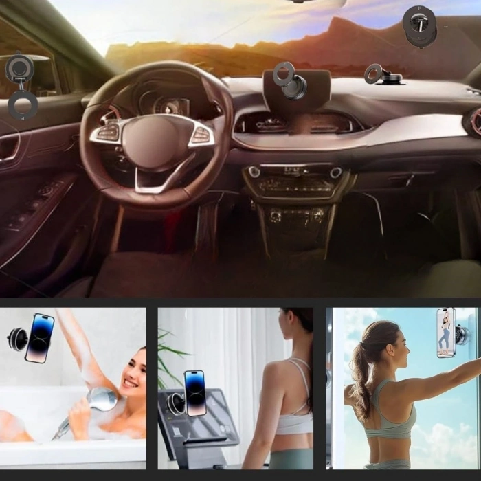 360° Döner Başlıklı Vakumlu Emişli Manyetik Telefon Tutucu – Güçlü Mıknatıslı, İz Bırakmaz