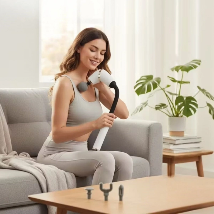 4 Farklı Başlıklı Uzun Saplı Derin Doku Masaj Tabancası, Boyun, Omuz ve Sırt için Ergonomik Saplı Çoklu Masaj Modlu Taşınabilir Masaj Aleti