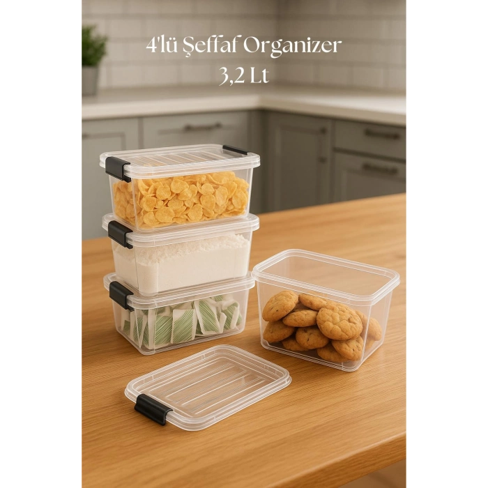 4’lü Şeffaf Saklama Kutusu & Düzenleme Kutusu 3,2 Lt
