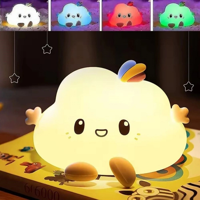 5 Farklı Renk Modlu Bulut Figürlü Pofuduk LED Gece ası–Yumuşak Dokulu Çocuk Odası ve Dekoratif Şarjlı Ortam Işığı