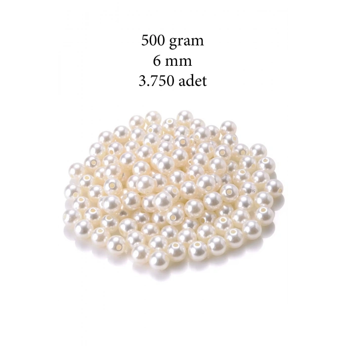 500 gram 6mm Krem Renk Plastik İnci Boncuk Çanta ve Takı Yapım Boncuğu (~3.750 adet)