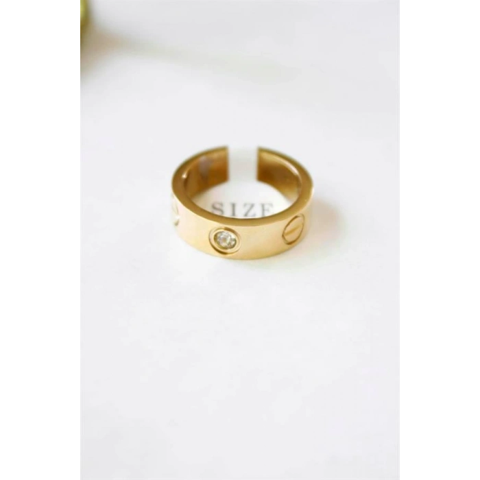 6lı Crt Model Kalın Taşlı Alyans Yüzük - Altın