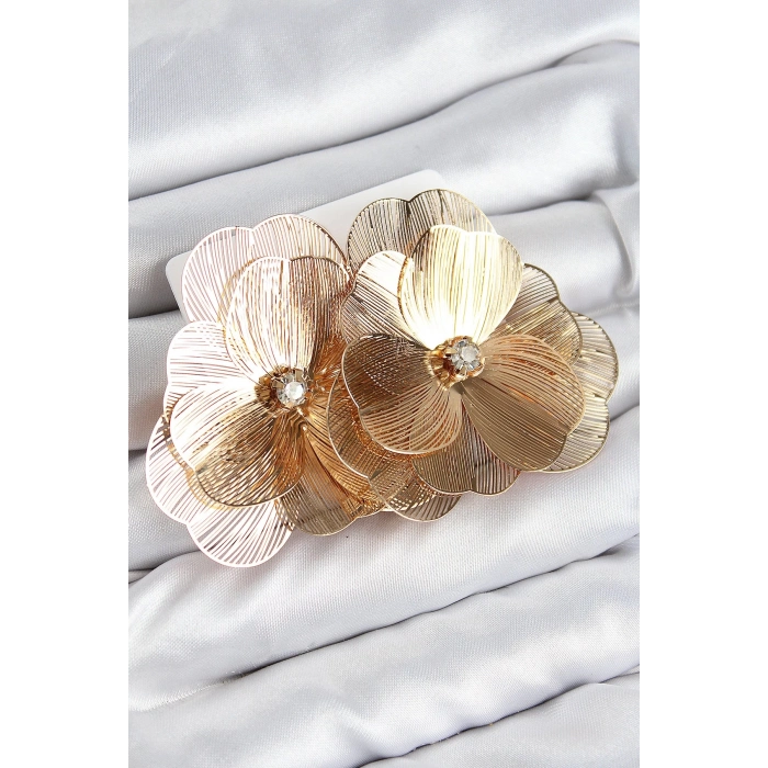 Bfs Pirinç Zirkon Taşlı Çiçek Model Gold Renk Kadın Küpe