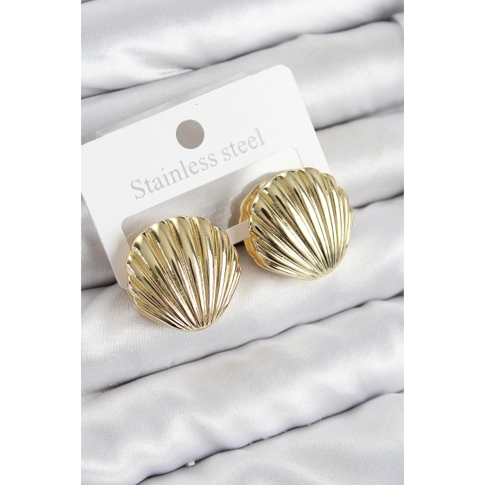 Bfs Pirinç İstiridye Model Gold Renk Kadın Küpe