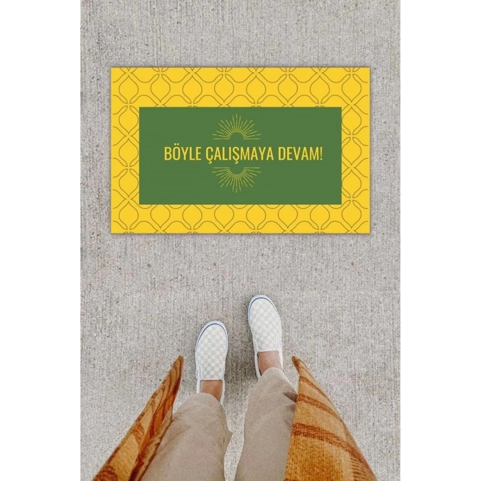 Bfs Dijital Baskı Dekoratif Not: Böyle Çalışmaya Devam Sarı Kapı Önü Paspası K-1276