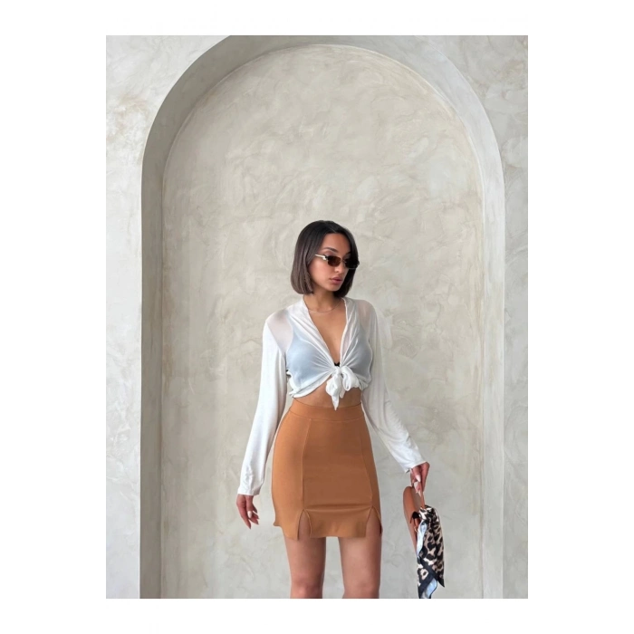 Çift Yırtmaçlı Etek Camel S25910