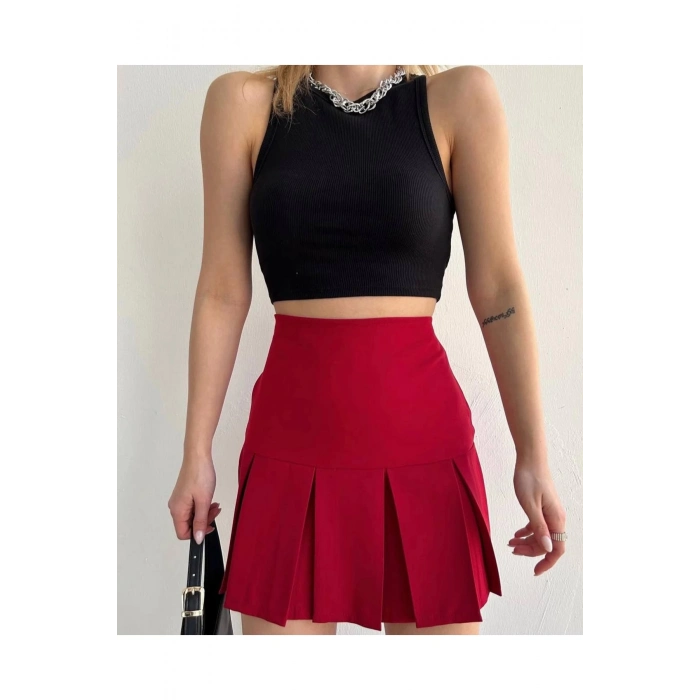 Altı Geniş Pileli Etek Bordo S24729