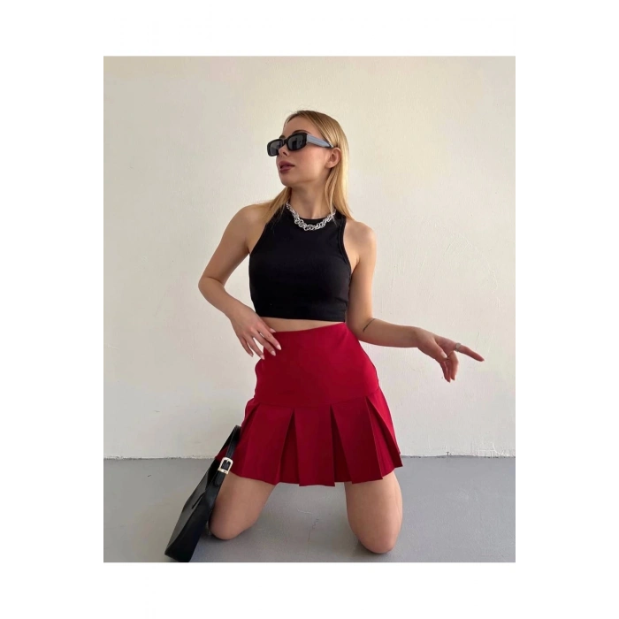 Altı Geniş Pileli Etek Bordo S24729