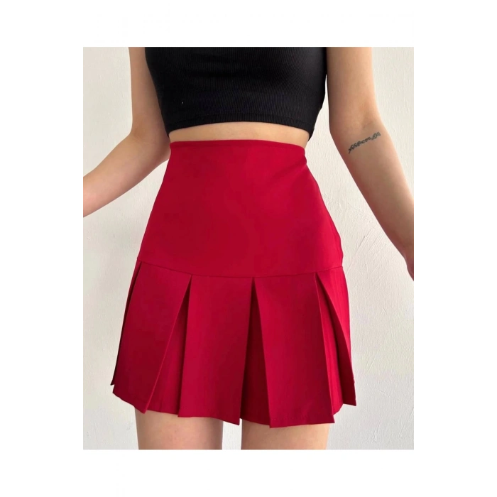 Altı Geniş Pileli Etek Bordo S24729