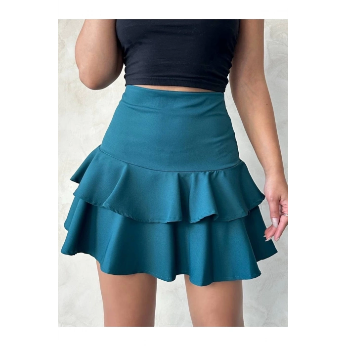 Valonlu Fırfırlı Etek Yeşil S24681