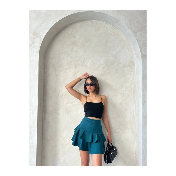 Valonlu Fırfırlı Etek Yeşil S24681