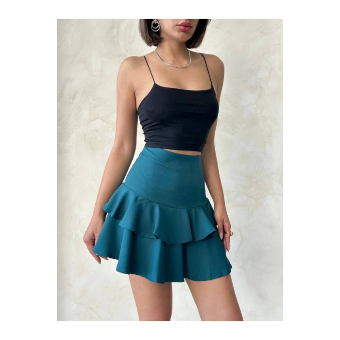 Valonlu Fırfırlı Etek Yeşil S24681