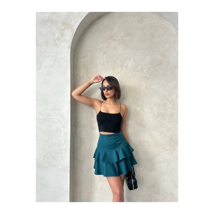 Valonlu Fırfırlı Etek Yeşil S24681