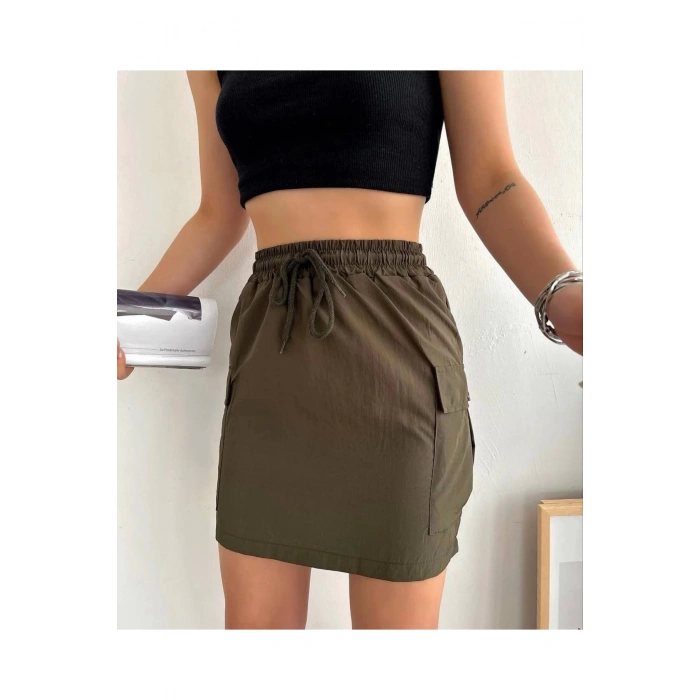 Kargo Cep Ince Paraşüt Etek Haki S241019