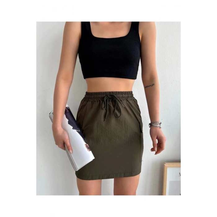 Kargo Cep Ince Paraşüt Etek Haki S241019