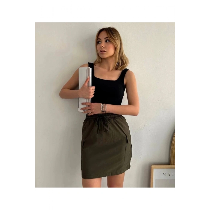 Kargo Cep Ince Paraşüt Etek Haki S241019